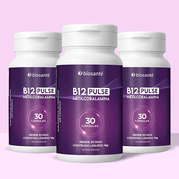 Kit 3 potes B12 Pulse Biosanté - Vitamina B12 metilcobalamina, 30 cápsulas cada