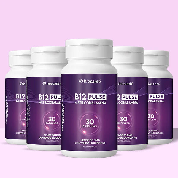 Kit 5 potes B12 Pulse Biosanté - Vitamina B12 metilcobalamina, 30 cápsulas cada