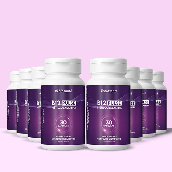 Kit 8 potes B12 Pulse Biosanté - Vitamina B12 metilcobalamina, 30 cápsulas cada