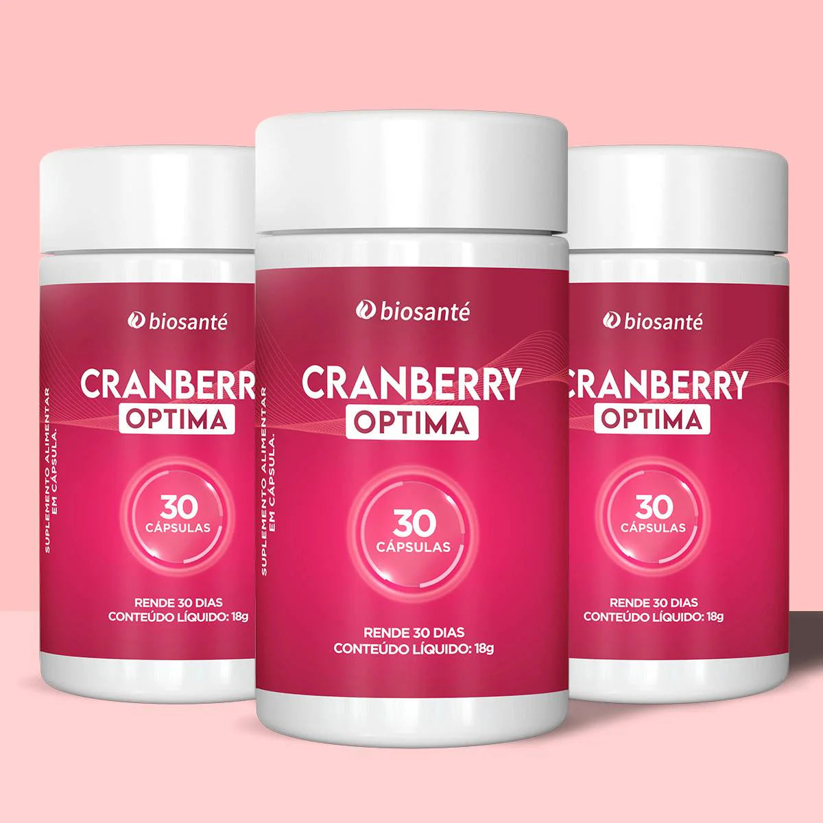 Cranberry Optima Biosanté — 3 potes com 30 cápsulas cada para saúde urinária feminina