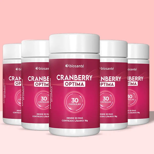 Cranberry Optima Biosanté — 5 potes com 30 cápsulas cada para saúde urinária feminina
