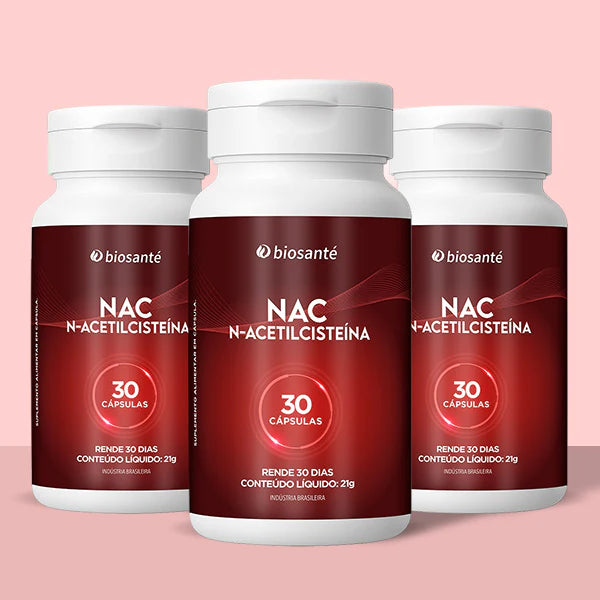 Kit 3 potes NAC N-Acetilcisteína Biosanté - Suplemento antioxidante, 30 cápsulas cada
