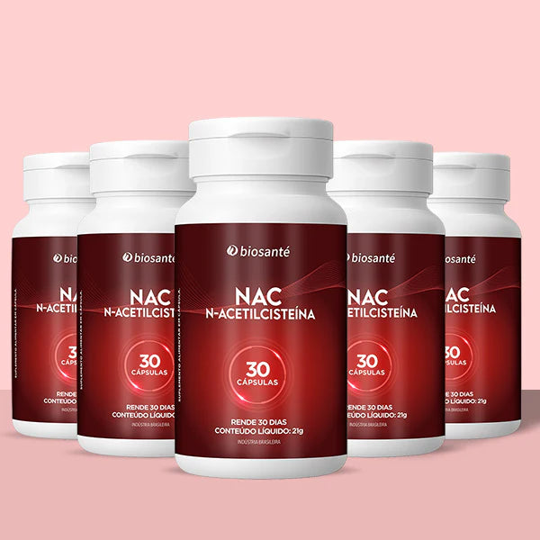 Kit 5 potes NAC N-Acetilcisteína Biosanté - Suplemento antioxidante, 30 cápsulas cada