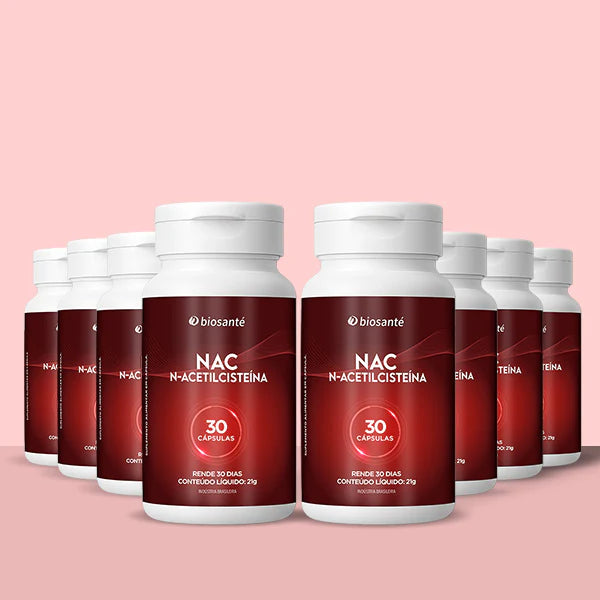 Kit 8 potes NAC N-Acetilcisteína Biosanté - Suplemento antioxidante, 30 cápsulas cada