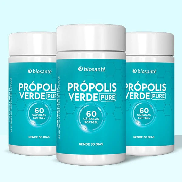 Kit 3 potes Própolis Verde Pure Biosanté - Suplemento antioxidante de própolis, 60 cápsulas softgel cada
