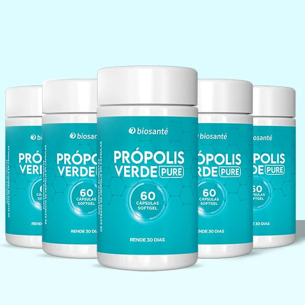 Kit 5 potes Própolis Verde Pure Biosanté - Suplemento antioxidante de própolis, 60 cápsulas softgel cada
