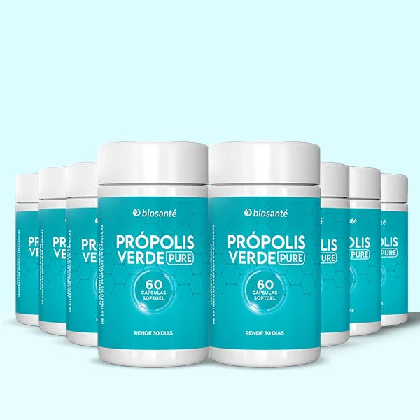 Kit 8 potes Própolis Verde Pure Biosanté - Suplemento antioxidante de própolis, 60 cápsulas softgel cada