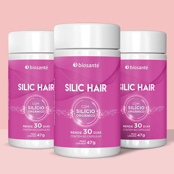 Silic Hair Biosanté - Suplemento capilar com silício orgânico, 3 potes com 60 cápsulas cada