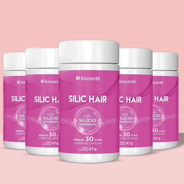 Silic Hair Biosanté - Suplemento capilar com silício orgânico, 5 potes com 60 cápsulas cada