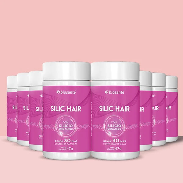 Silic Hair Biosanté - Suplemento capilar com silício orgânico, 8 potes com 60 cápsulas cada