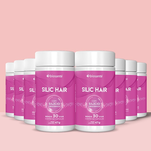 Silic Hair Biosanté - Suplemento capilar com silício orgânico, 8 potes com 60 cápsulas cada