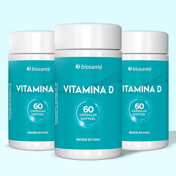Kit 3 potes Vitamina D Biosanté - Colecalciferol D3 2.000 UI, 60 cápsulas softgel cada
