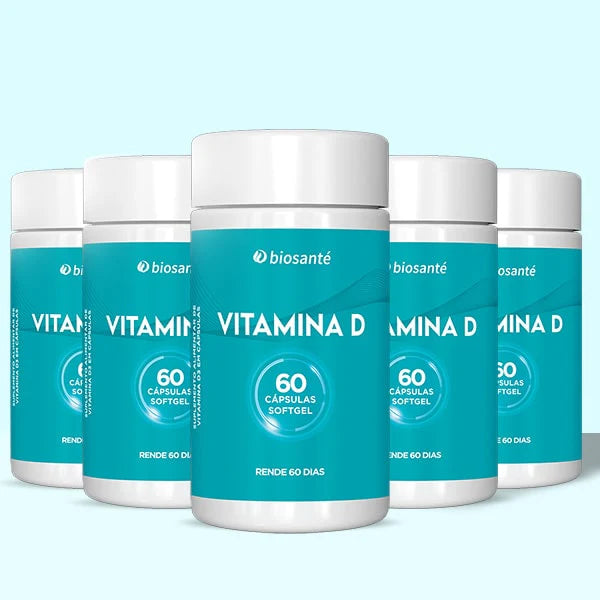 Kit 5 potes Vitamina D Biosanté - Colecalciferol D3 2.000 UI, 60 cápsulas softgel cada